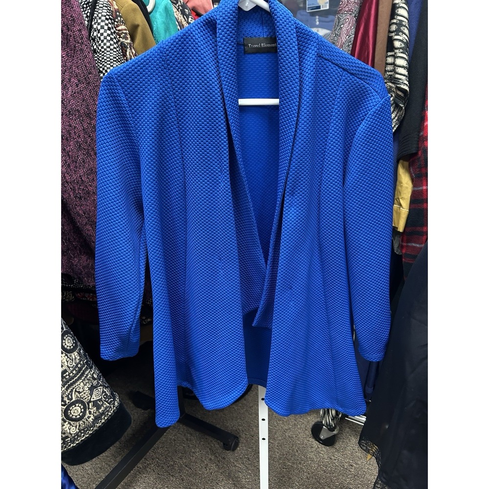 Travel Elements Vintage Knit Open Front Jacket Womens Size Medium Blue USA Made